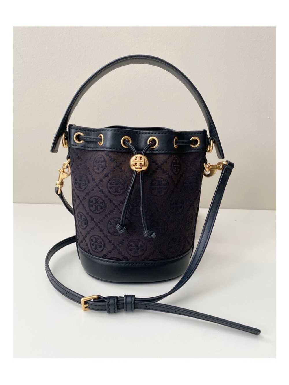 Tory Burch Mini T-Monogram Black Bucket Bag